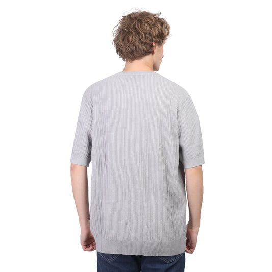Men’s Textured Knit T-Shirt – Casual Regular Fit Half Sleeve Tee