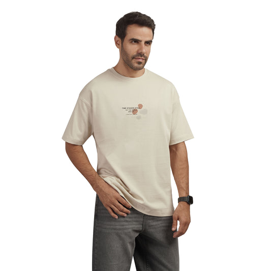 Men's Cotton Graphic Crewneck T-Shirt – "Time Stands Still" Print