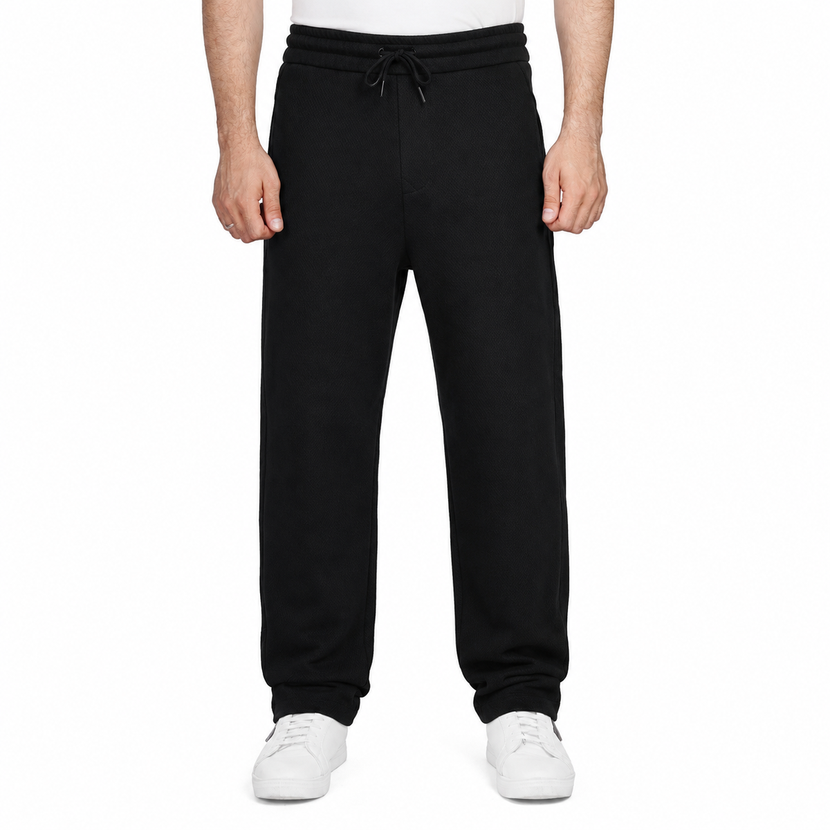 Men's Wide Leg Textured Sweatpants with Drawstring Waist, Relaxed Fit, Side Pockets & Back Pocket