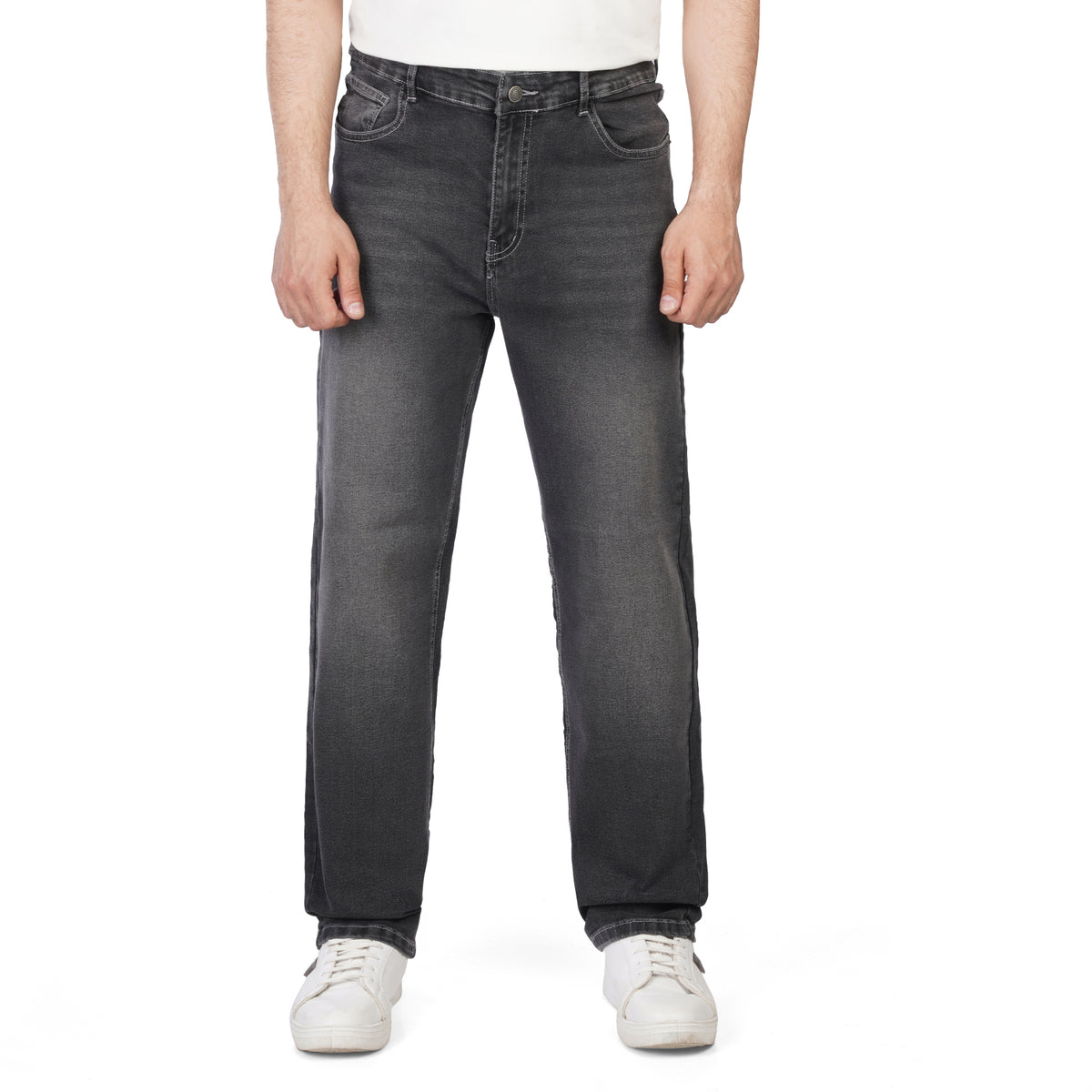 Men’s Straight Fit Jeans – Washed Casual Denim Pants