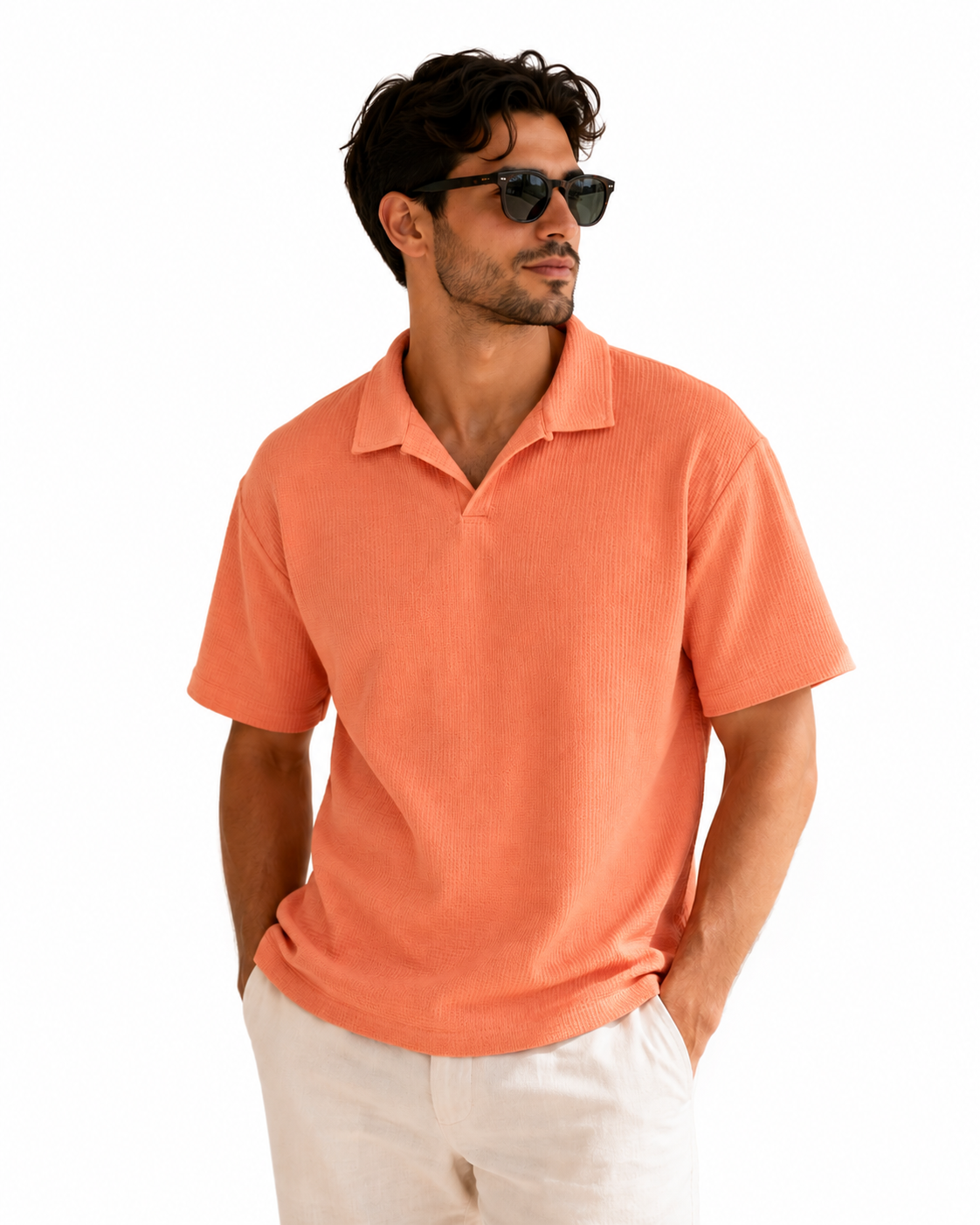 Men’s Textured Polo Shirt – Relaxed Fit Short Sleeve Polo