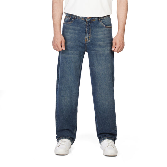 Men’s Wide Leg Jeans – Classic Denim Pants with Faded Detail