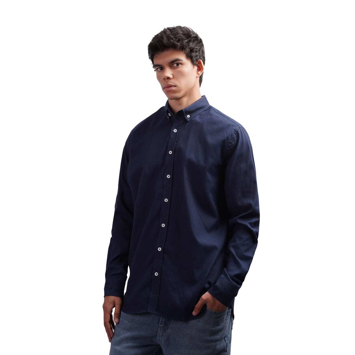 Casual Solid Button-Down Shirt Long Sleeve For Men