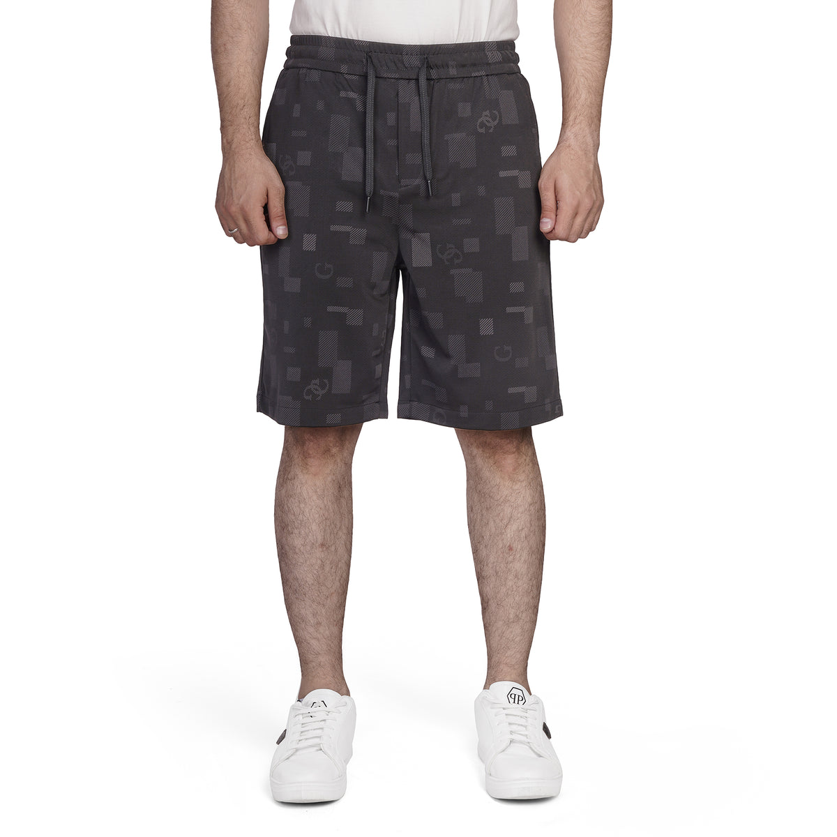 Men's Performance Training Shorts with Geometric Print & Drawstring Waist
