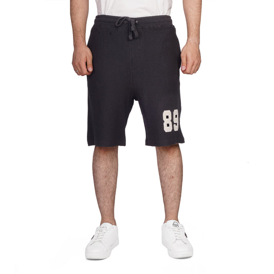 Men's Textured Knit Sweat Shorts with Drawstring Waist & Embroidered 89 Patch