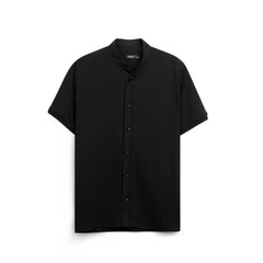Men’s Textured Short Sleeve Button-Up Shirt – Mandarin Collar Casual Overshirt