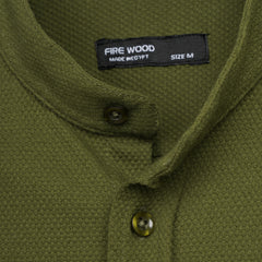 Men’s Textured Short Sleeve Button-Up Shirt – Mandarin Collar Casual Overshirt