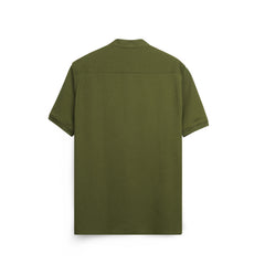 Men’s Textured Short Sleeve Button-Up Shirt – Mandarin Collar Casual Overshirt
