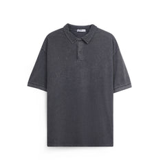 Men’s Washed Oversized Polo T-Shirt – Embroidered Casual Tee