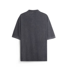 Men’s Washed Oversized Polo T-Shirt – Embroidered Casual Tee