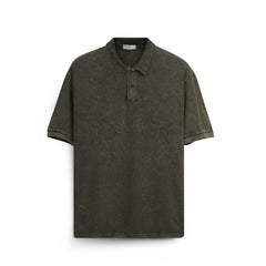 Men’s Washed Oversized Polo T-Shirt – Embroidered Casual Tee