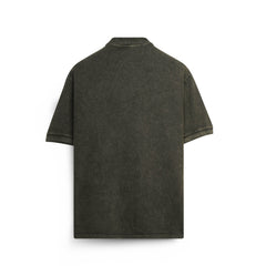 Men’s Washed Oversized Polo T-Shirt – Embroidered Casual Tee