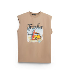 Men’s Sleeveless T-Shirt – Traveler Graphic Summer Casual Tank Tee