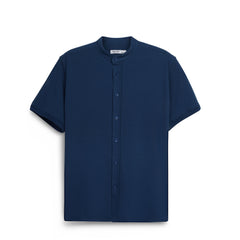 Men’s Textured Short Sleeve Button-Up Shirt – Mandarin Collar Casual Overshirt