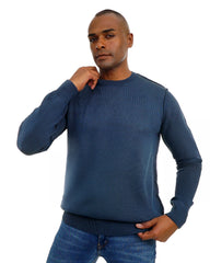 Men’s Textured Knit Pullover Crew Neck Soft Fabric Casual Fit