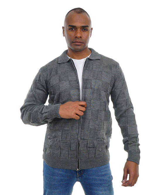 Men’s Zip-Up Knitted JacketTextured Long Sleeve Sweater Jacket