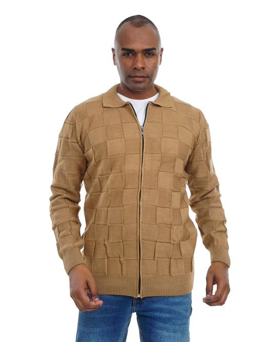 Men’s Zip-Up Knitted JacketTextured Long Sleeve Sweater Jacket
