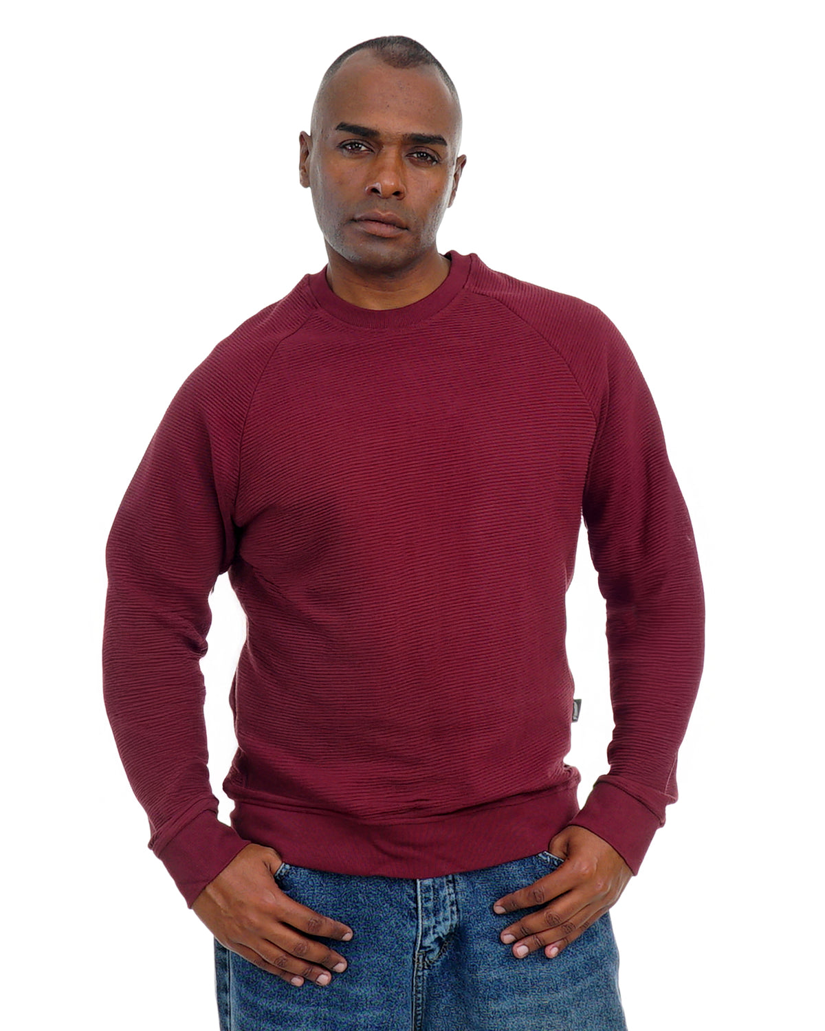 Men’s Textured Crew Neck Sweatshirt – Cotton Knit Pullover