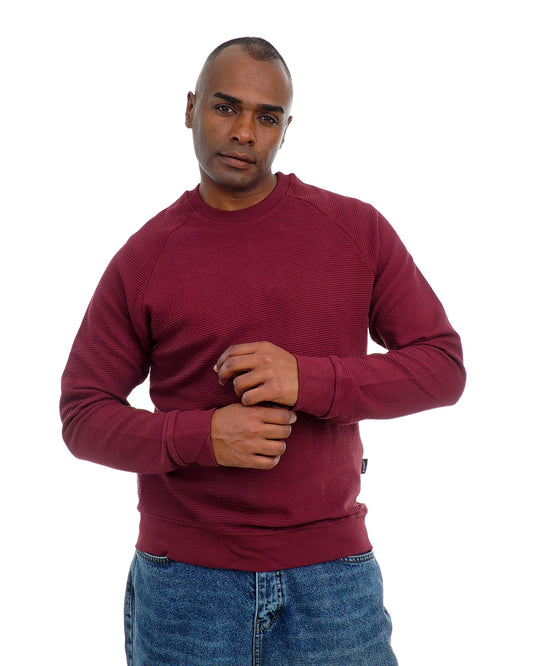 Men’s Textured Crew Neck Sweatshirt – Cotton Knit Pullover
