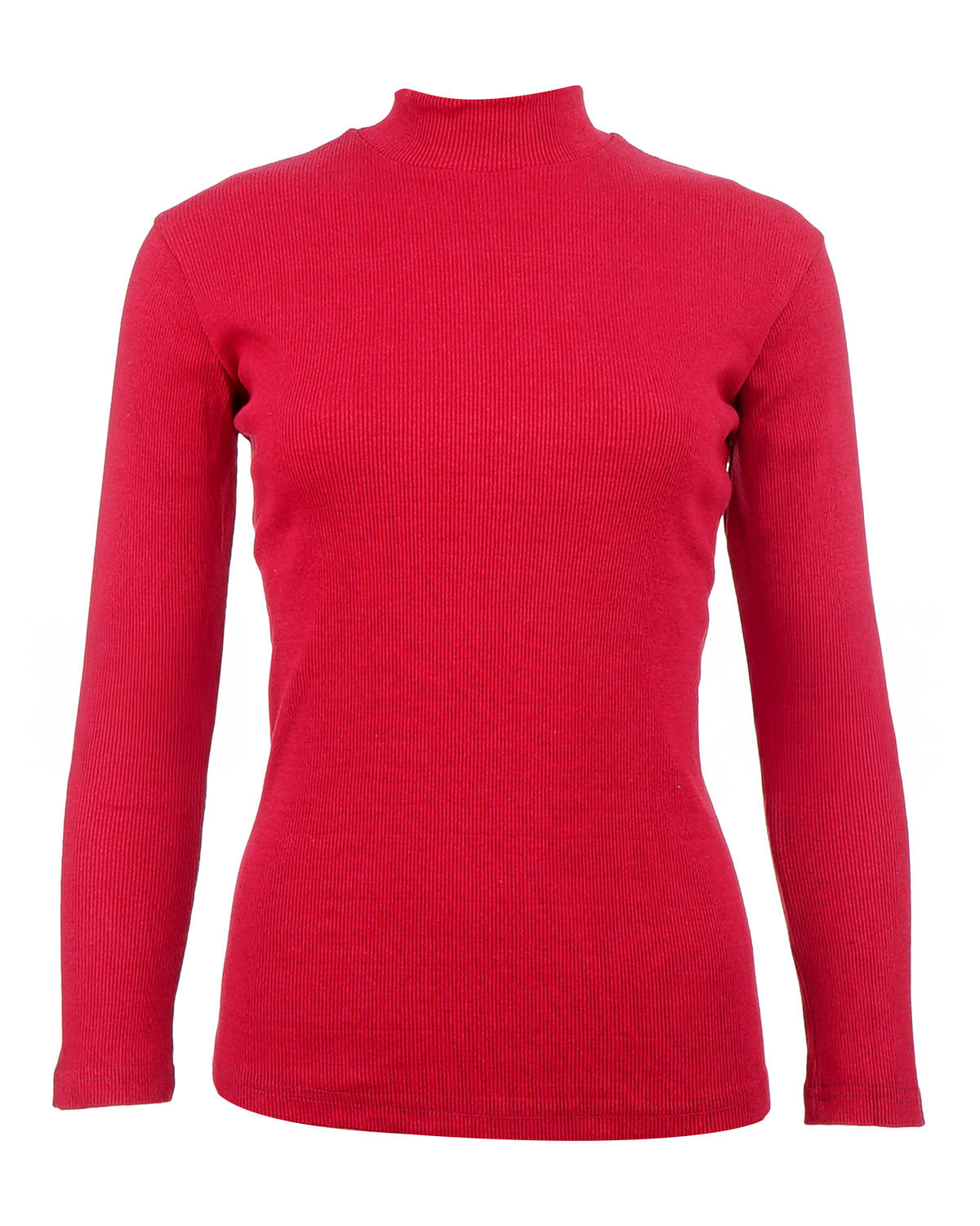 Women’s Ribbed Long Sleeve T-Shirt with Mock Neck – Slim Fit