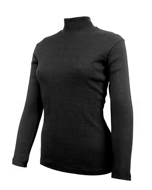 Women’s Ribbed Long Sleeve T-Shirt with Mock Neck – Slim Fit