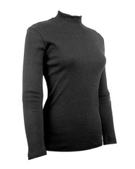 Women’s Ribbed Long Sleeve T-Shirt with Mock Neck – Slim Fit