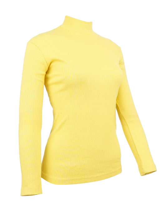 Women’s Ribbed Long Sleeve T-Shirt with Mock Neck – Slim Fit