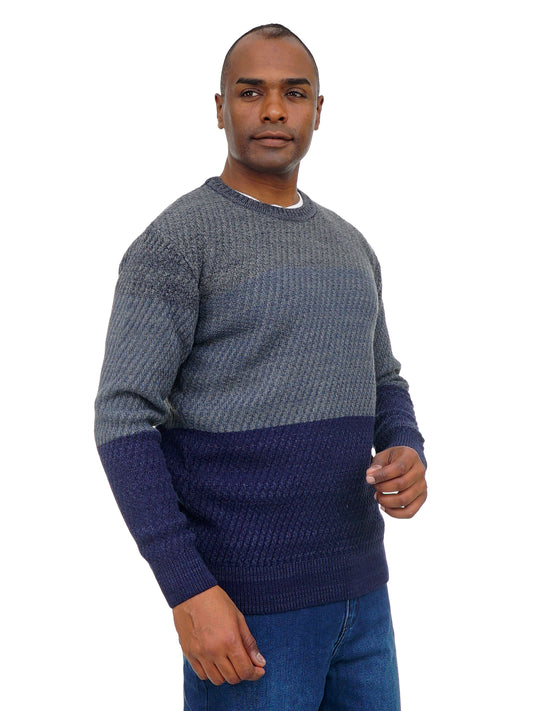 Men’s Two-Tone Knit Sweater Modern Crew Neck Soft & Comfortable Fit