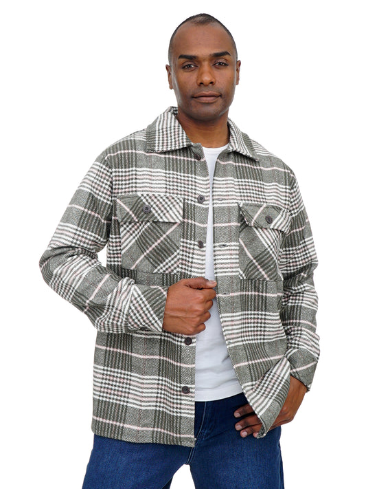 Men’s Plaid Shirt Jacket Long Sleeve Button Front Casual Layering Style