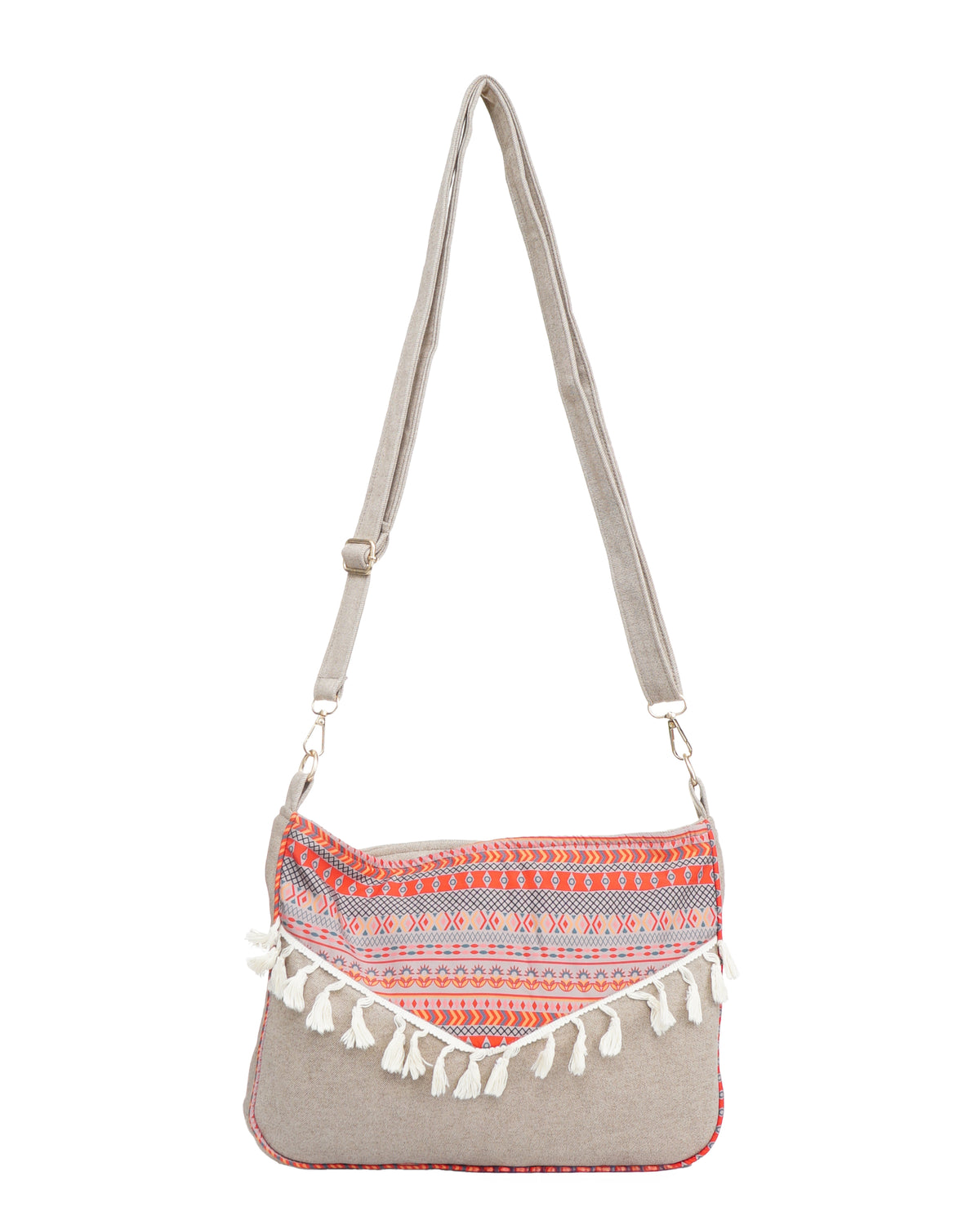 Women’s Boho Crossbody Bag with Tassels – Ethnic Pattern Shoulder Bag