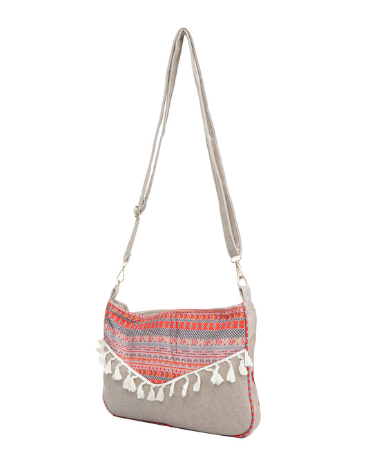 Women’s Boho Crossbody Bag with Tassels – Ethnic Pattern Shoulder Bag