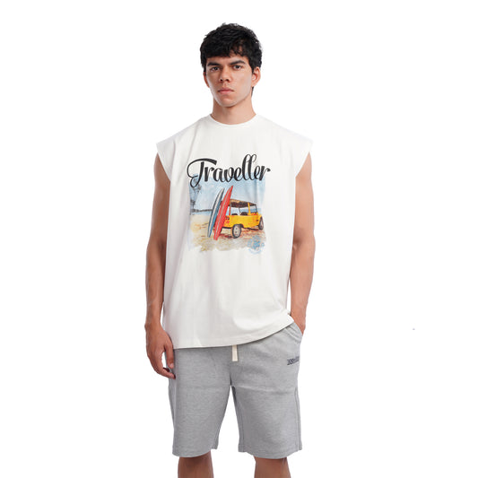 Men’s Sleeveless T-Shirt – Traveler Graphic Summer Casual Tank Tee