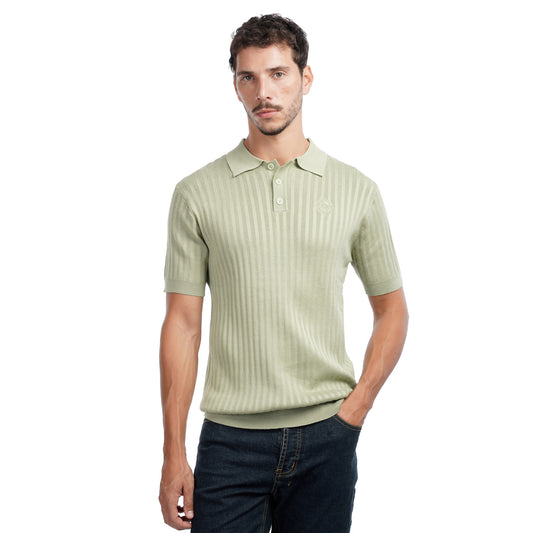Men’s Ribbed Knit Polo Shirt – Slim Fit Short Sleeve Casual Top