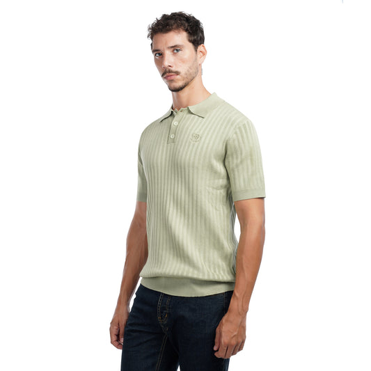 Men’s Ribbed Knit Polo Shirt – Slim Fit Short Sleeve Casual Top