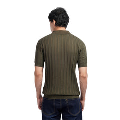Men’s Knit Polo Shirt – Slim Fit Vertical Stripe Textured Summer Top