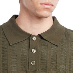 Men’s Knit Polo Shirt – Slim Fit Vertical Stripe Textured Summer Top
