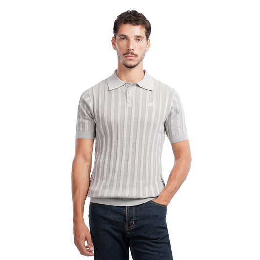 Men’s Knit Polo Shirt – Slim Fit Vertical Stripe Textured Summer Top