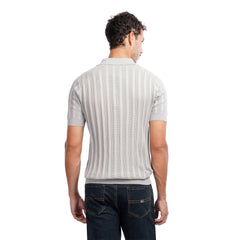 Men’s Knit Polo Shirt – Slim Fit Vertical Stripe Textured Summer Top