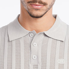Men’s Knit Polo Shirt – Slim Fit Vertical Stripe Textured Summer Top