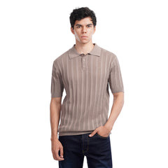 Men’s Knit Polo Shirt – Slim Fit Vertical Stripe Textured Summer Top