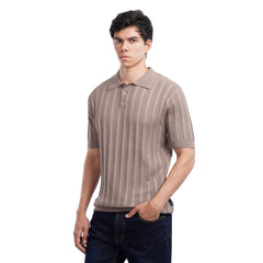 Men’s Knit Polo Shirt – Slim Fit Vertical Stripe Textured Summer Top
