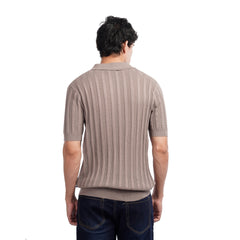 Men’s Knit Polo Shirt – Slim Fit Vertical Stripe Textured Summer Top