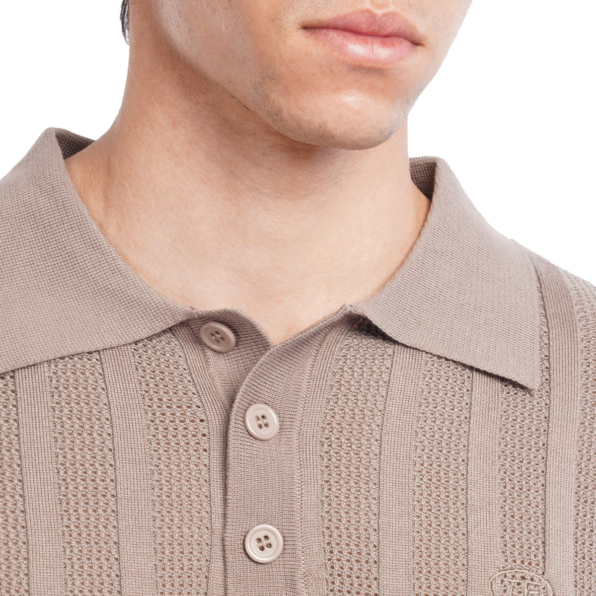 Men’s Knit Polo Shirt – Slim Fit Vertical Stripe Textured Summer Top