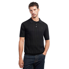 Men’s Knit Polo Shirt – Slim Fit Vertical Stripe Textured Summer Top