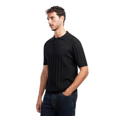 Men’s Knit Polo Shirt – Slim Fit Vertical Stripe Textured Summer Top