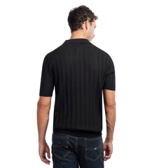 Men’s Knit Polo Shirt – Slim Fit Vertical Stripe Textured Summer Top