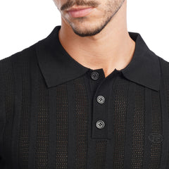 Men’s Knit Polo Shirt – Slim Fit Vertical Stripe Textured Summer Top