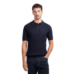 Men’s Knit Polo Shirt – Slim Fit Vertical Stripe Textured Summer Top