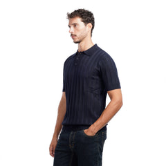 Men’s Knit Polo Shirt – Slim Fit Vertical Stripe Textured Summer Top