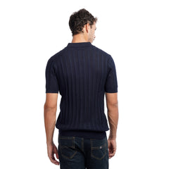 Men’s Knit Polo Shirt – Slim Fit Vertical Stripe Textured Summer Top